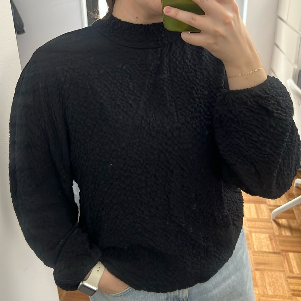 Zara Textured Mock Neck Blouse